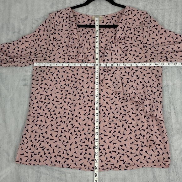 Loft Faux Wrap Blouse Sz Large Ruffled V-Neck Long Sleeve Top - Picture 9 of 12